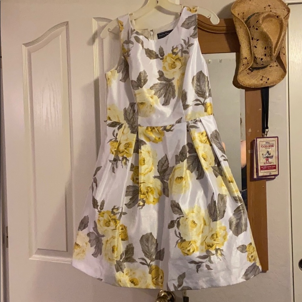 Yellow floral rose tea dress